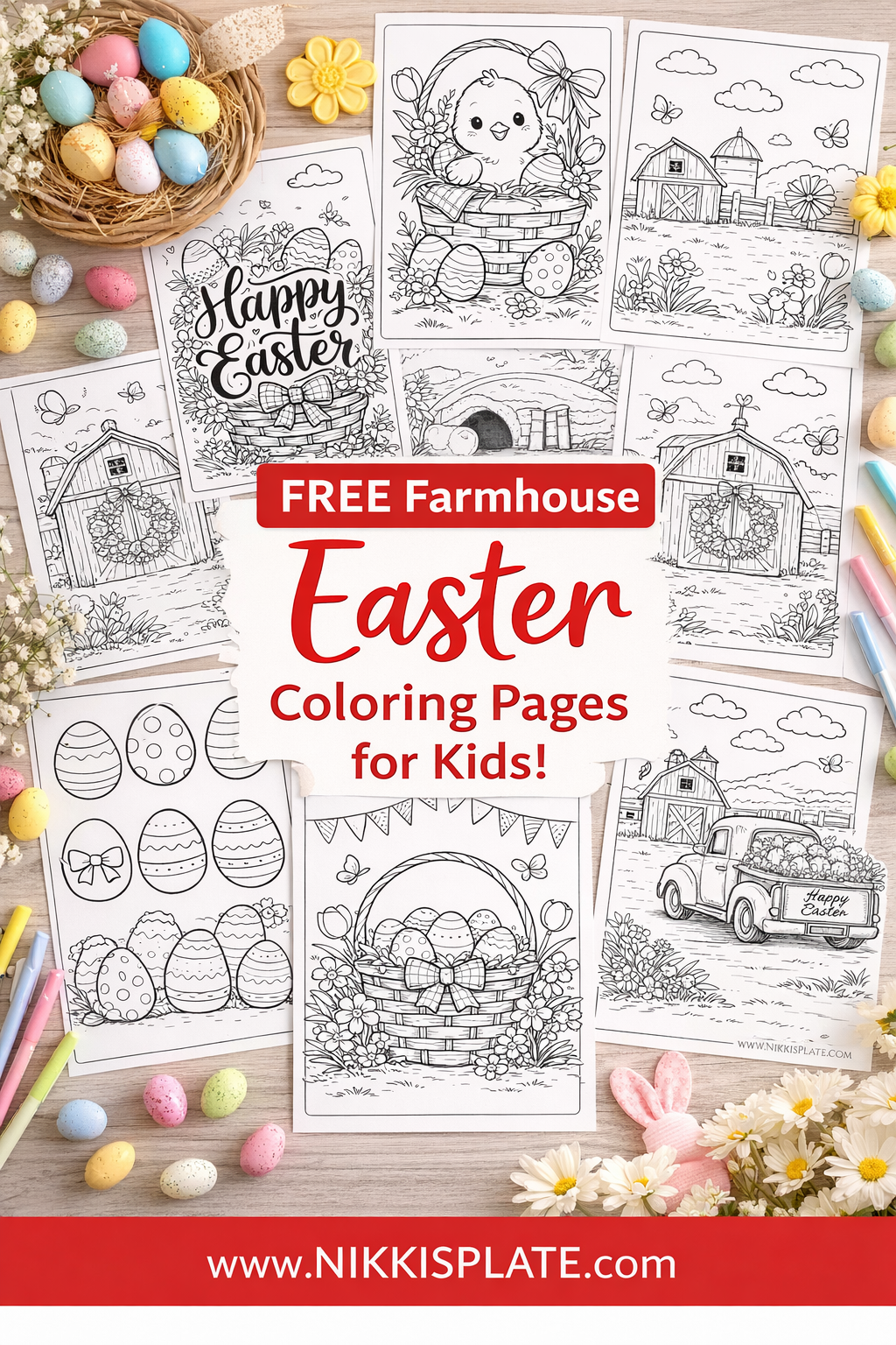 Download 10 free farmhouse Easter coloring pages for kids. Cute printable PDF sheets perfect for spring, church, and Easter fun at home.