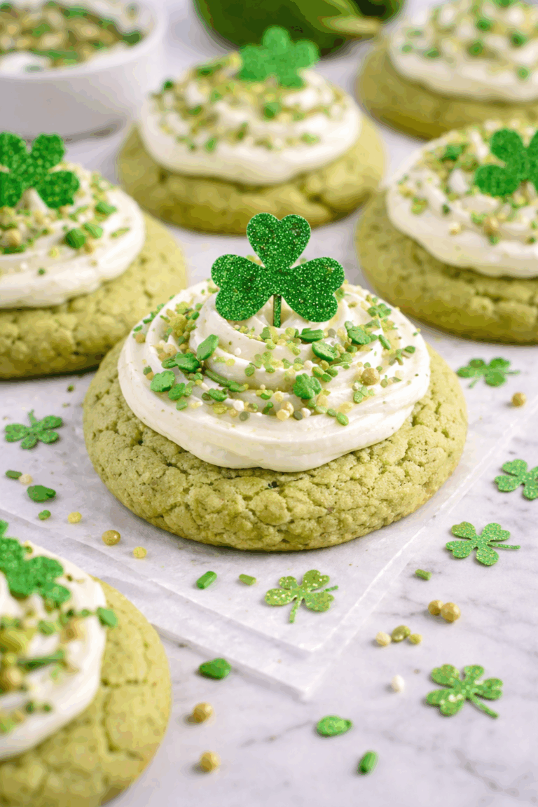 These soft and chewy Matcha Sugar Cookies for St. Patrick's Day are naturally green, lightly sweet, and topped with creamy frosting and festive sprinkles. A fun and unique holiday treat!
