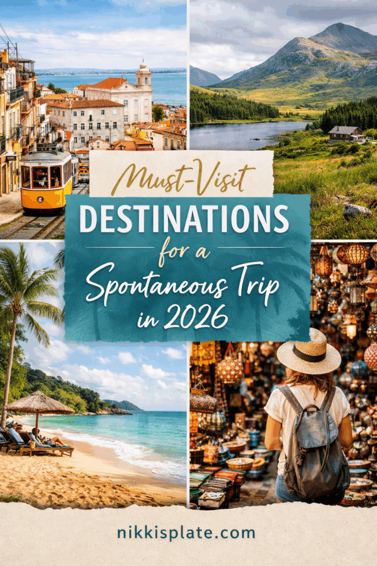 Ready to pack your bags on a whim? ✈️ This guide to must-visit spontaneous trip destinations in 2026 is full of easy, last-minute travel ideas - from foodie European city breaks to peaceful nature retreats, sunny island escapes, and culture-rich mini adventures. Perfect for flexible travellers craving a quick change of scenery without months of planning. Save this for your next impromptu getaway 🌍💫 More travel inspiration at nikkisplate.com #SpontaneousTravel #LastMinuteTrip #TravelInspo #CityBreak #NatureRetreat #WarmWeatherEscape #TravelIdeas #BucketListTravel #MiniAdventure #WeekendGetaway