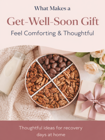 Looking for thoughtful get well soon gifts that truly make someone feel cared for? 💕 This cozy and comforting gift idea—featuring gourmet pecan treats, soft textures, and sweet touches—is perfect for brightening recovery days at home. From nourishing snacks to beautifully packaged treats, discover simple ways to lift someone’s spirits and show love during difficult moments. Save this for your next care package idea!