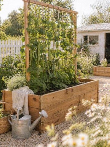 Looking for beautiful raised garden bed with trellis ideas? These charming garden layouts are perfect for growing climbing vegetables, flowers, herbs, and vines while adding structure and cottage-style charm to your backyard. Save these raised garden bed ideas for your next garden makeover or DIY trellis project!