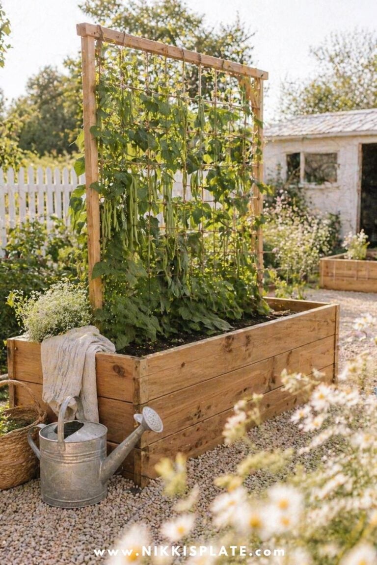 Looking for beautiful raised garden bed with trellis ideas? These charming garden layouts are perfect for growing climbing vegetables, flowers, herbs, and vines while adding structure and cottage-style charm to your backyard. Save these raised garden bed ideas for your next garden makeover or DIY trellis project!