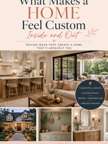 Custom home design ideas featuring a warm kitchen, cozy living room, connected outdoor space, landscaping, and thoughtful interior details.