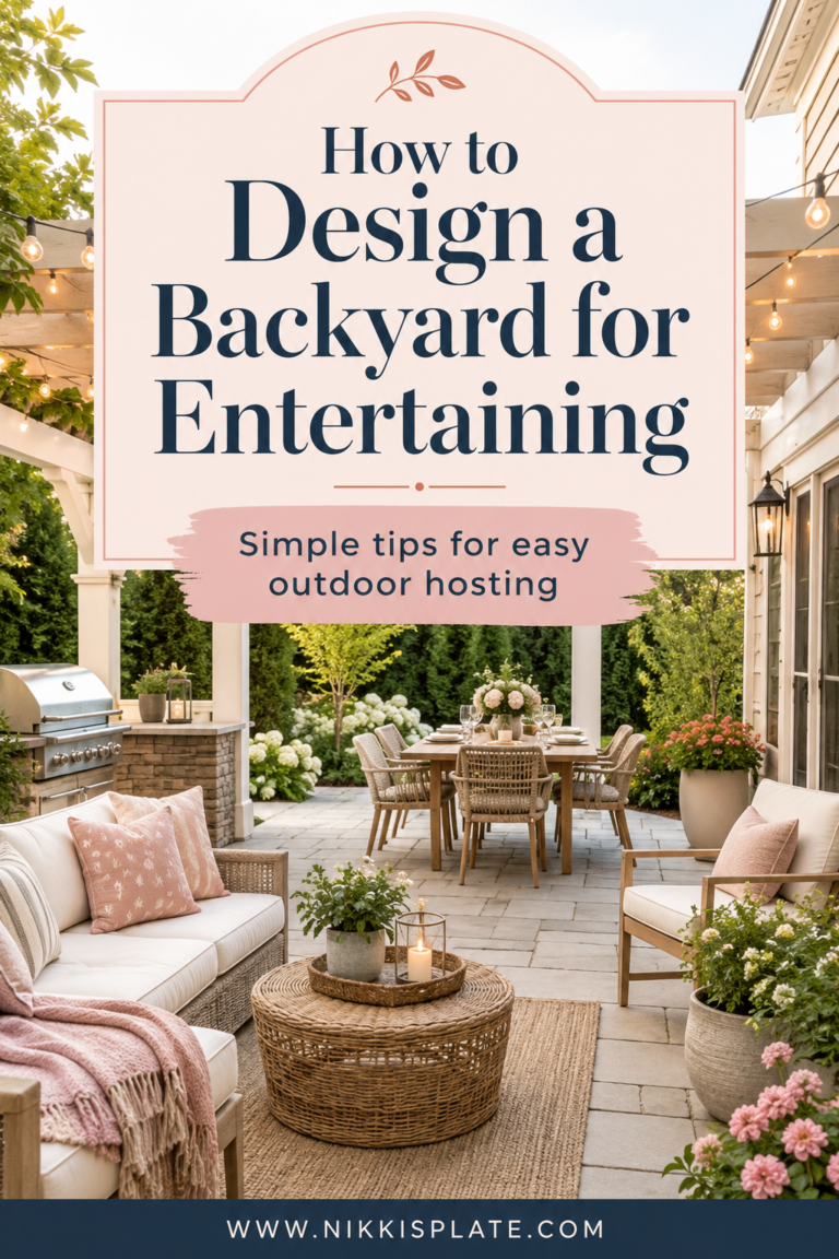 Learn how to design a backyard for entertaining with simple outdoor hosting tips that make your space feel welcoming, functional, and easy to enjoy. From cozy seating zones and natural guest flow to outdoor dining areas, pergolas, lighting, and backyard layout ideas, these tips will help you create an inviting outdoor entertaining space guests will love.