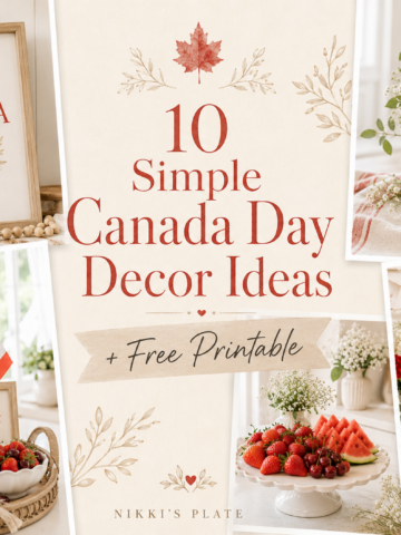 Looking for easy Canada Day decor ideas? These simple Canada Day decorations are perfect for your home, porch, party table, or backyard BBQ. Grab the free Canada Day printable and create a festive red and white setup in minutes.