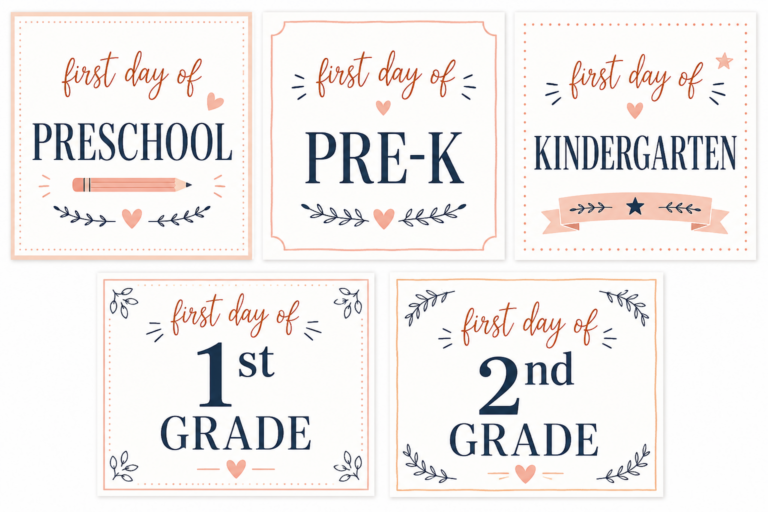 Grab 15 free printable back to school signs for the first day of school! These cute first day signs are perfect for photos and include preschool through senior year.