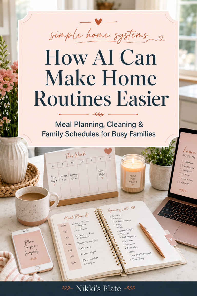 Discover how AI can make home routines easier for busy families, from meal planning and grocery lists to cleaning schedules and family calendars. These simple home systems can help you feel more organized, save time, and make everyday life run smoother. Perfect for moms looking for practical home organization and routine ideas.