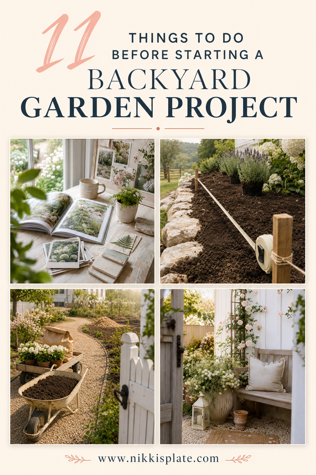 Planning a backyard garden project? I'm sharing 11 simple things to do before you start digging, planting, or decorating. These practical garden planning tips cover measuring your space, checking sun and drainage, gathering supplies, preparing tools, clearing weeds, and adding the perfect finishing touches. Save this backyard garden checklist for your next flower bed, raised garden, pathway, or outdoor makeover project.