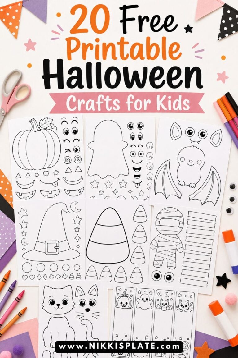 Looking for free printable Halloween crafts for kids? These cute Halloween printables include pumpkins, ghosts, bats, witch hats, candy corn, mummies, black cats, and bookmarks. Perfect for toddlers, preschoolers, classrooms, and easy October activities at home.