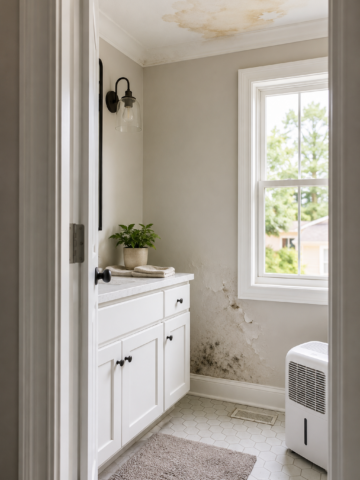 Signs of hidden mold in Raleigh homes including water stains, peeling paint and mold growth