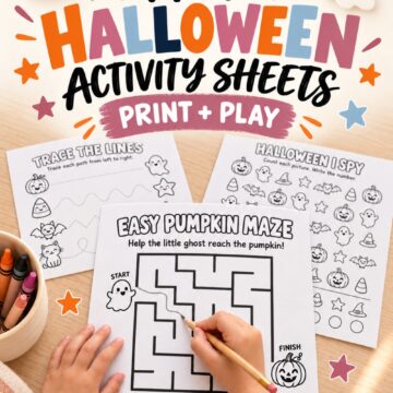 Download 20 free Halloween activity sheets for kids, including mazes, I Spy, tracing, matching, counting, word puzzles and creative pages. These cute printable Halloween worksheets are perfect for October quiet time, classroom activities, homeschool, parties and rainy afternoons.