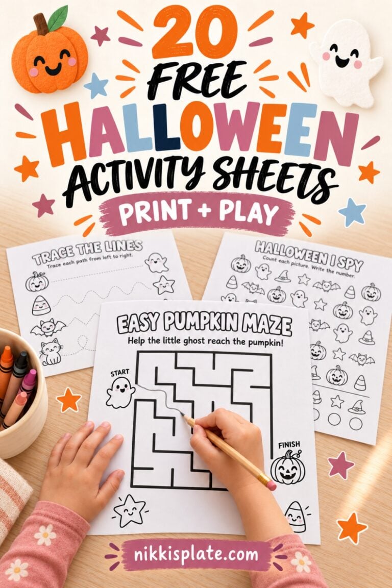 Download 20 free Halloween activity sheets for kids, including mazes, I Spy, tracing, matching, counting, word puzzles and creative pages. These cute printable Halloween worksheets are perfect for October quiet time, classroom activities, homeschool, parties and rainy afternoons.