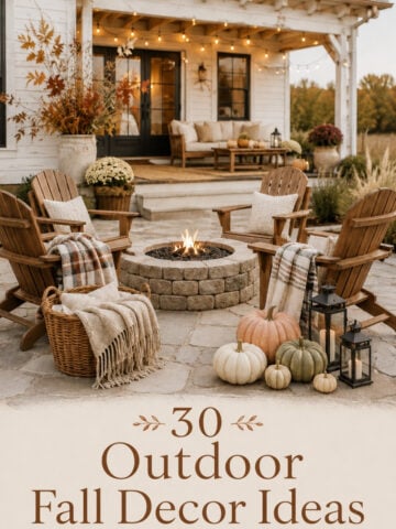 Create a cozy autumn home with 30 outdoor fall decor ideas for porches, patios, yards and doors using pumpkins, mums, lanterns and more.