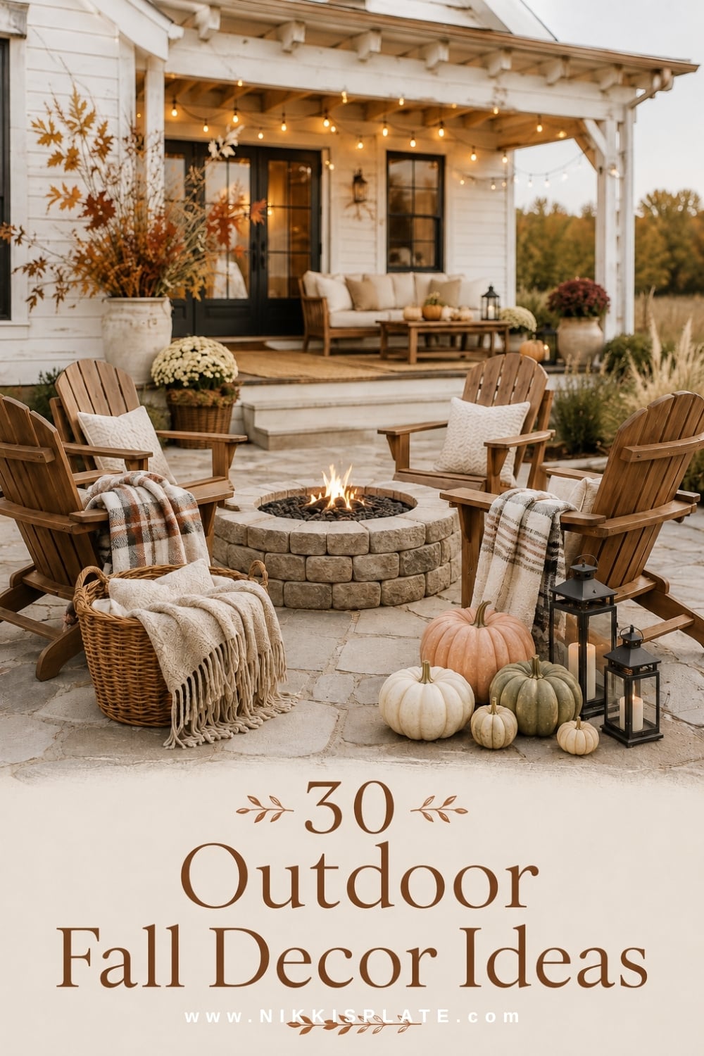 Create a cozy autumn home with 30 outdoor fall decor ideas for porches, patios, yards and doors using pumpkins, mums, lanterns and more.